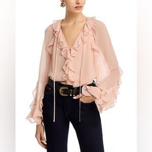 Kobi Halperin Blush Pink Ruffle V-Neck Long Sleeve Blouse